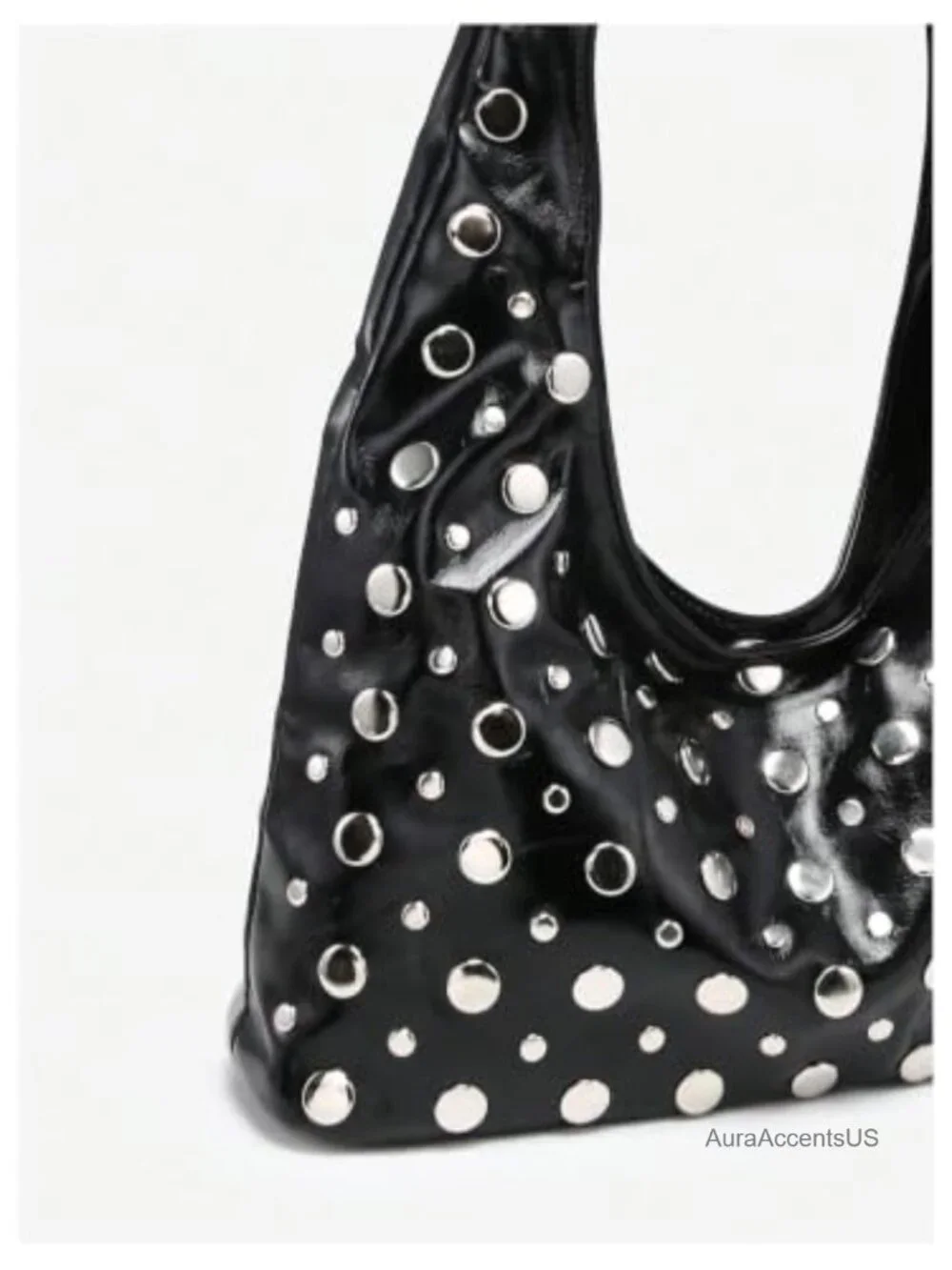 Faux Leather Rivet Studded Hobo Handbag Top Handle Y2K Punk Crescent Purse